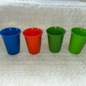 Set of 4 Vintage Tupperware Kids Bell Tumblers 6 oz Drink Cups Red Blue Green